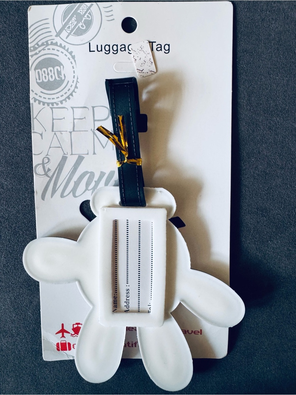 White Disney Mickey Mouse Gloved Hand Luggage Tag with Black Trim - Picture 2 of 3